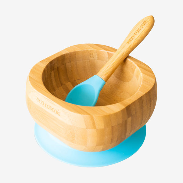 Eco Rascals Bamboo Bowl and Spoon Set - Blue