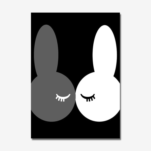 Wonder & Rah Black Kissing Bunnies Poster - A3