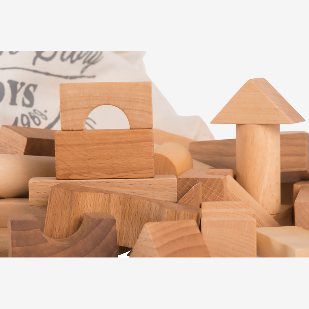Wooden Story Natural Blocks in Sack - 100 pcs