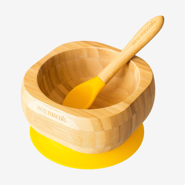 Eco Rascals Bamboo Bowl and Spoon Set - Yellow