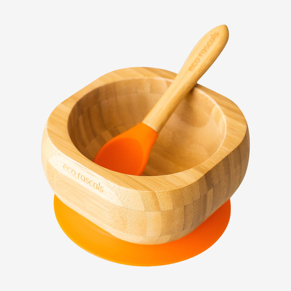 Eco Rascals Bamboo Bowl and Spoon Set - Orange