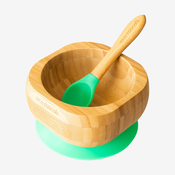 Eco Rascals Bamboo Bowl and Spoon Set - Green