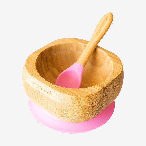 Eco Rascals Bamboo Bowl and Spoon Set - Pink