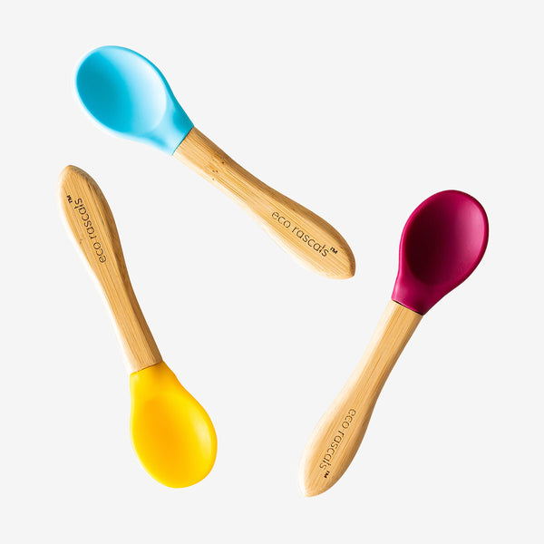 Eco Rascals 3-Pack Bamboo Spoons - Blue, Red & Yellow