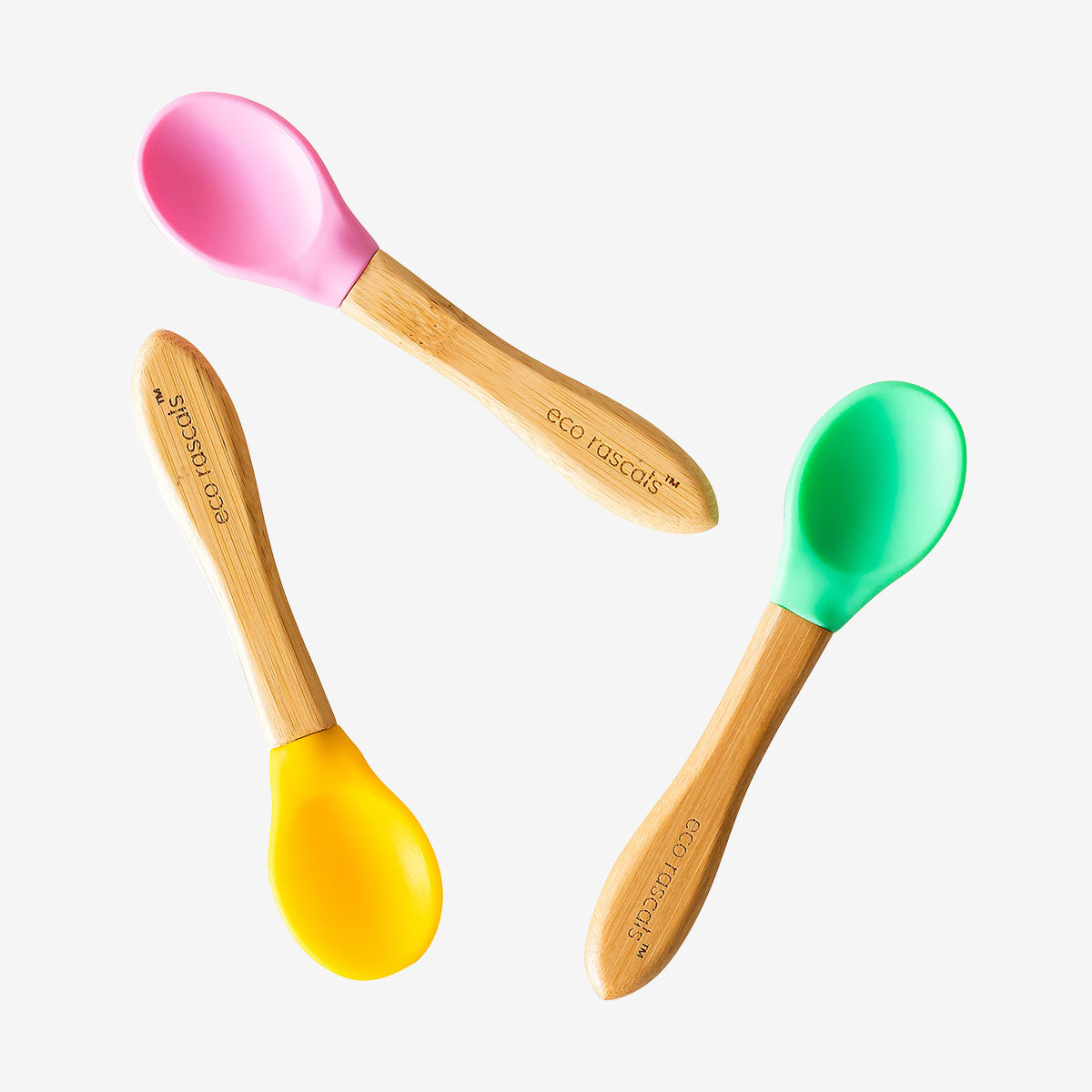Eco Rascals 3-Pack Bamboo Spoons - Pink, Green & Yellow