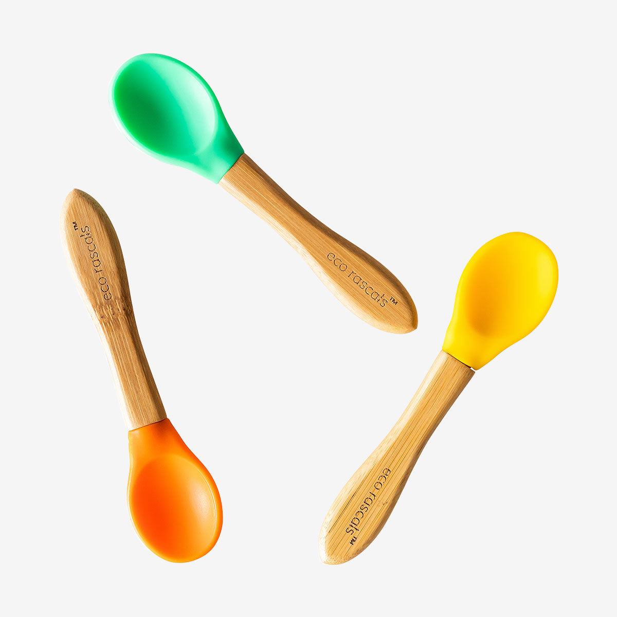 Eco Rascals 3-Pack Bamboo Spoons - Green, Orange & Yellow