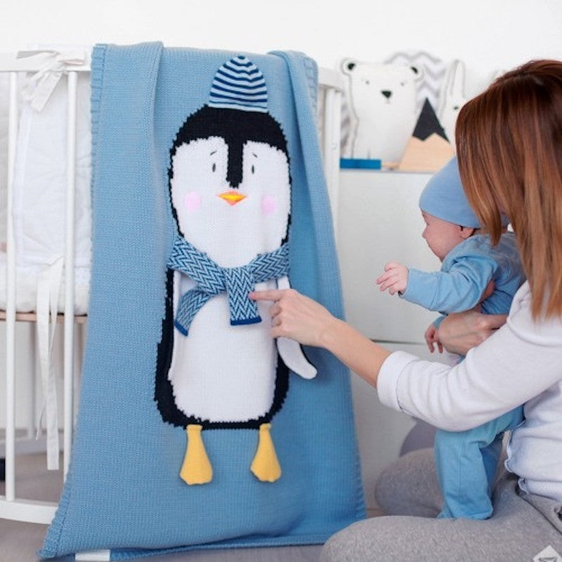 Apero Knit Penguin Blanket - Blue