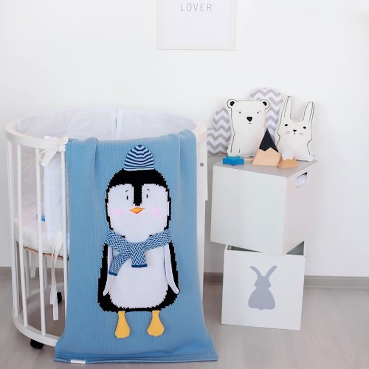 Apero Knit Penguin Blanket - Blue