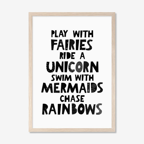 Mini Learners Play With Fairies Monochrome Poster - A3